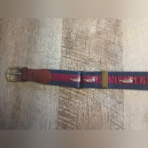 Vtg Duck Ribbon Belt Mens/Unisex Small 30-34 Leather Buckle Preppy Country Club